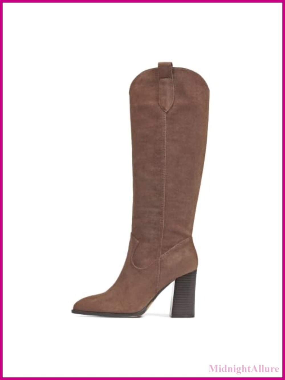 Faux Suede Knee High Boots Pointed Toe Chunky Heel Wide Calf Women